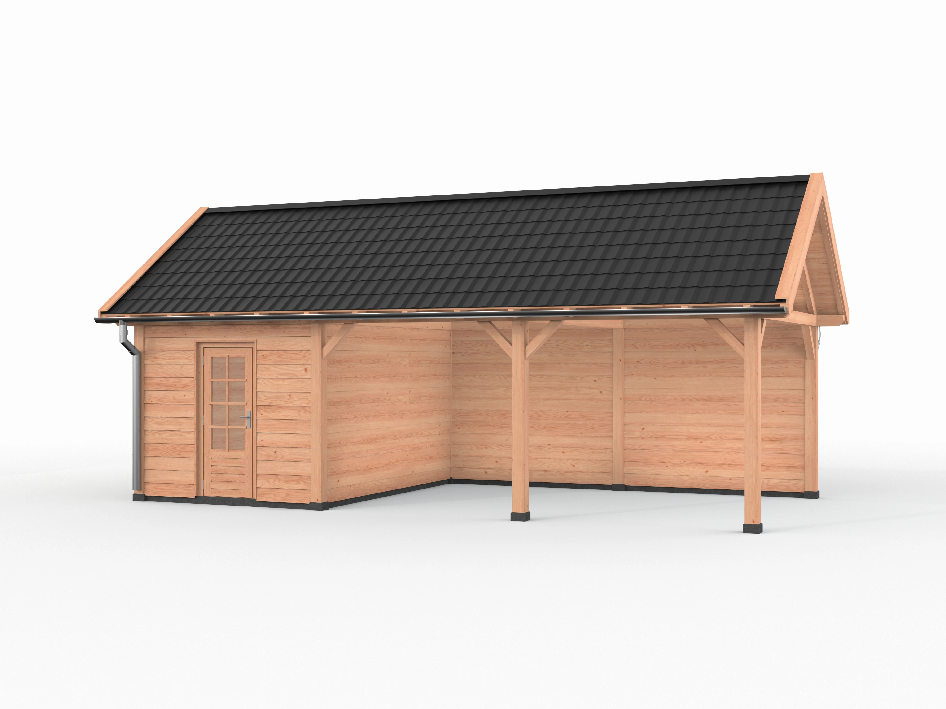 Douglas overkapping, 900 x 400, met schuur en achterwand, Westwood Vrijbuiter - Afbeelding 1